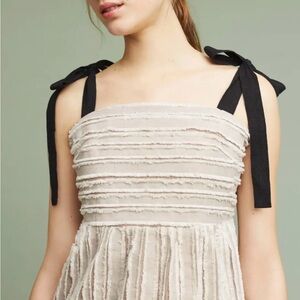 Anthropologie Textured Ribbon Tie Strap Peplum Tank Top Neutral Boho, SZ M